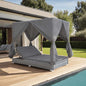 Lettino Prendisole Con Tende In Polyrattan Grigio