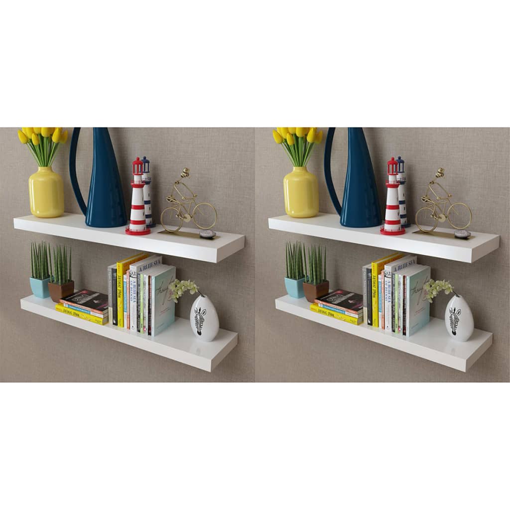 Mensole A Muro Bianche 2 Pz In Mdf Per Libri/Dvd Bianco