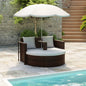 Lettino Da Giardino Con Ombrellone Nero In Polyrattan