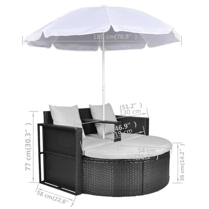 Lettino Da Giardino Con Ombrellone Nero In Polyrattan