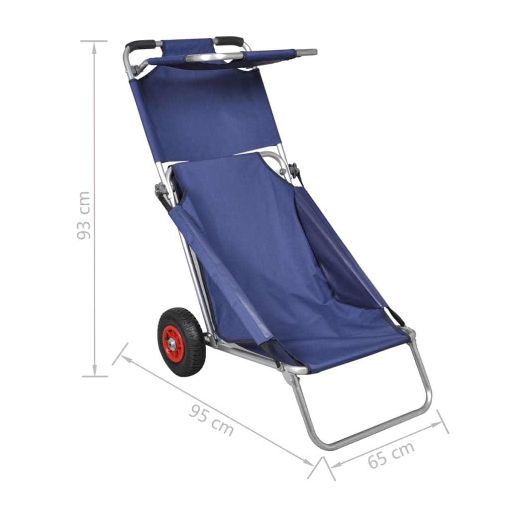 Carrello Per La Spiaggia Con Ruote Portatile Pieghevole Blu