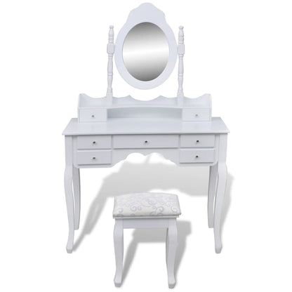 Tavolo Da Trucco Con Specchio E Sgabello 7 Cassetti Bianco