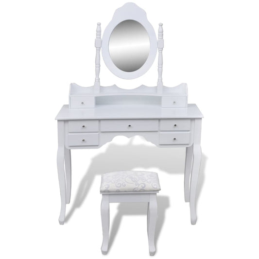 Tavolo Da Trucco Con Specchio E Sgabello 7 Cassetti Bianco
