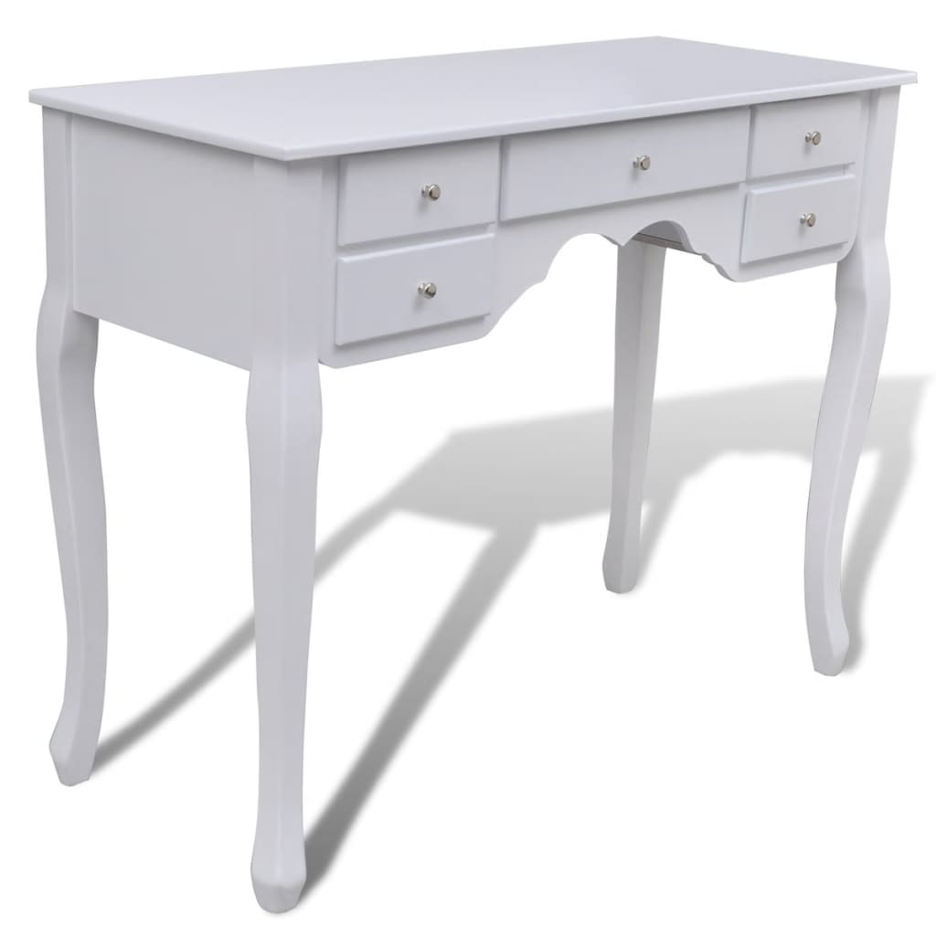 Tavolo Da Trucco Con Specchio E Sgabello 7 Cassetti Bianco