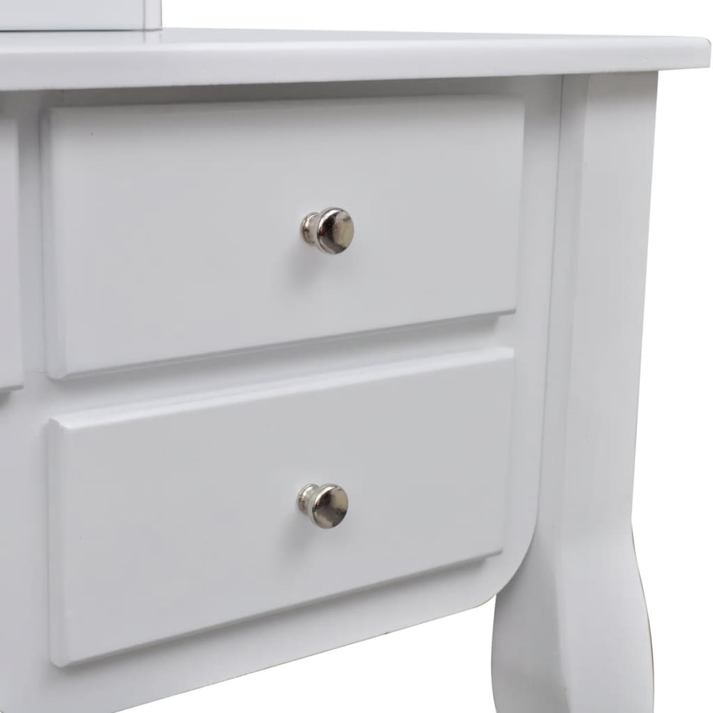 Tavolo Da Trucco Con Specchio E Sgabello 7 Cassetti Bianco