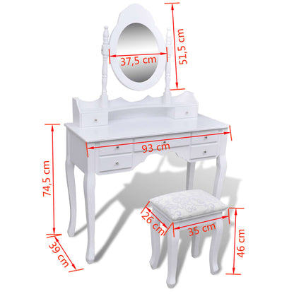 Tavolo Da Trucco Con Specchio E Sgabello 7 Cassetti Bianco