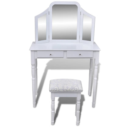Toletta 3-In-1 Con Specchio Sgabello E 2 Cassetti Bianca