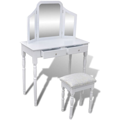Toletta 3-In-1 Con Specchio Sgabello E 2 Cassetti Bianca