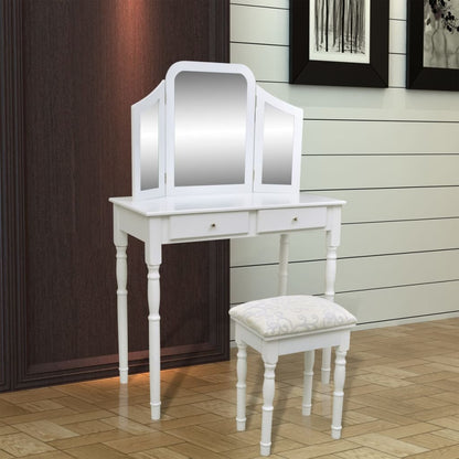 Toletta 3-In-1 Con Specchio Sgabello E 2 Cassetti Bianca