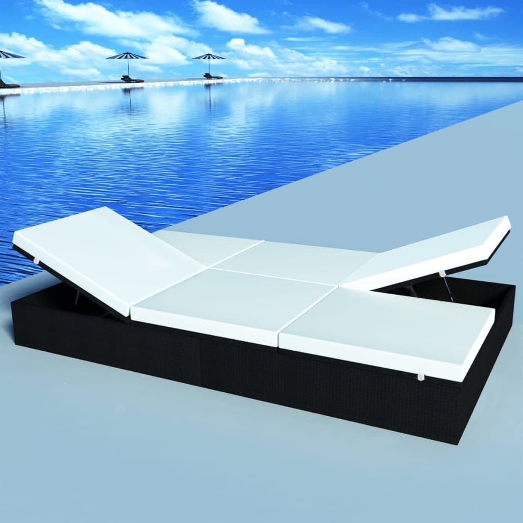 Lettino Prendisole Con Cuscino In Polyrattan Nero