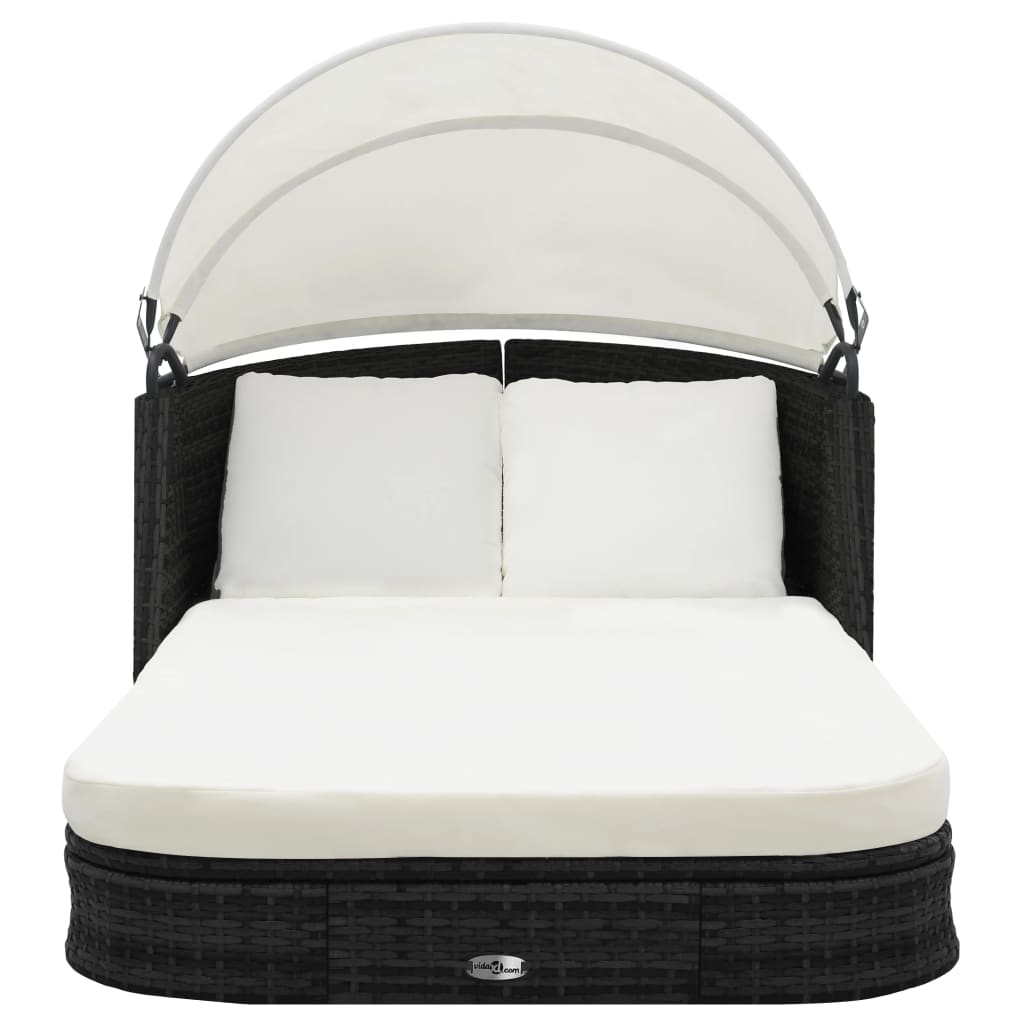 Lettino Prendisole Con Baldacchino In Polyrattan