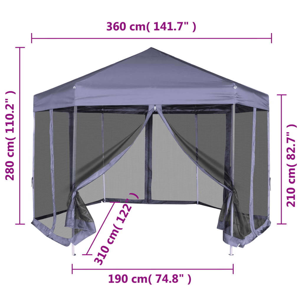 Gazebo Esagonale Pop-Up Con 6 Pareti 3,6X3,1 M