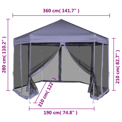 Gazebo Esagonale Pop-Up Con 6 Pareti 3,6X3,1 M