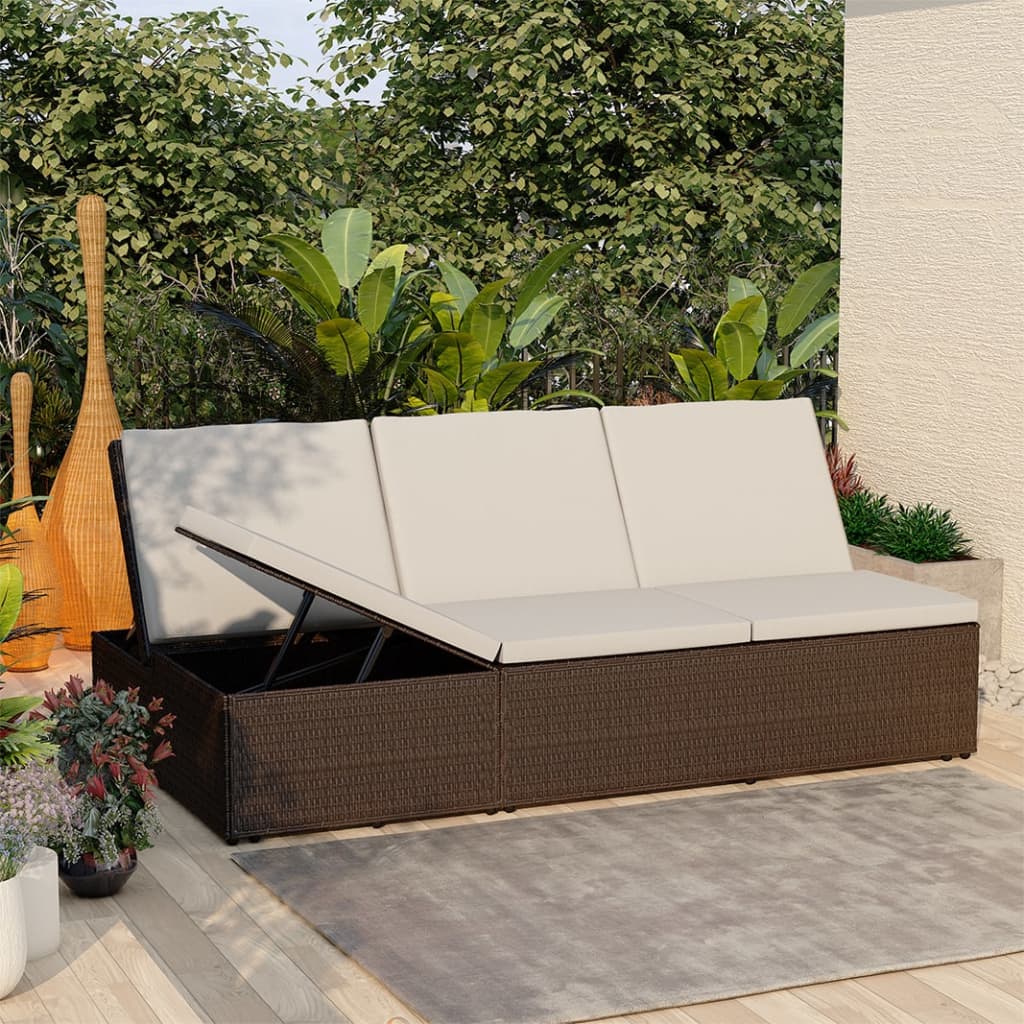 Lettino Prendisole Trasformabile Con Cuscino Polyrattan