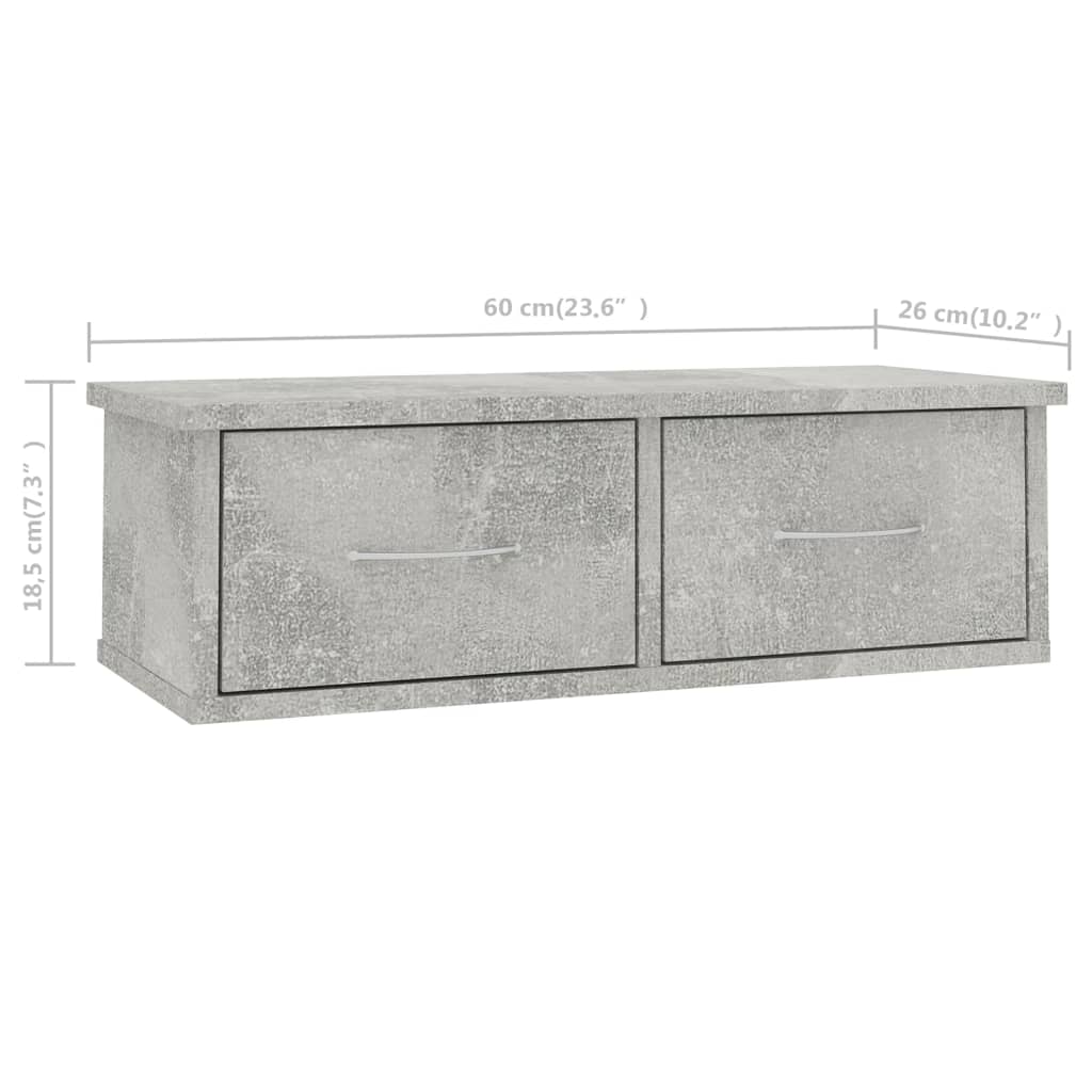 Scaffale Cassetti Parete 60X26X18,5 Multistrato Grigio Cemento