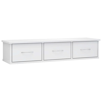 Scaffale Cassetti Parete 88X26X18,5Cm Multistrato Bianco Lucido
