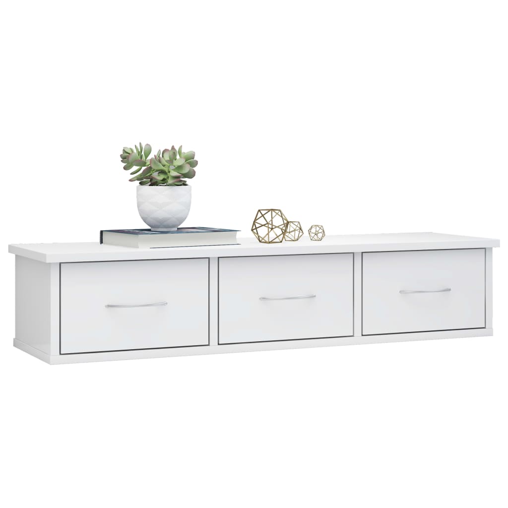 Scaffale Cassetti Parete 88X26X18,5Cm Multistrato Bianco Lucido