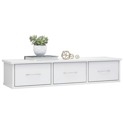 Scaffale Cassetti Parete 88X26X18,5Cm Multistrato Bianco Lucido
