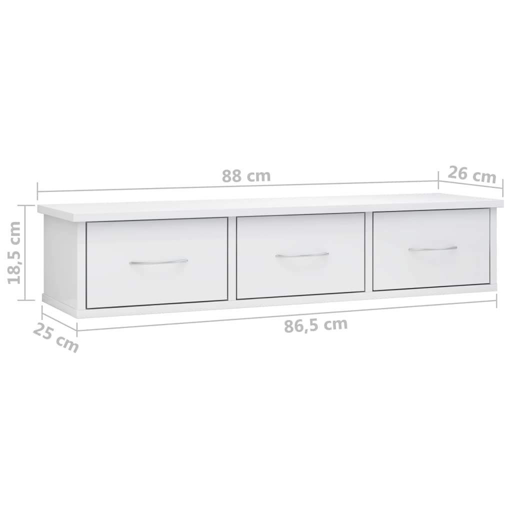 Scaffale Cassetti Parete 88X26X18,5Cm Multistrato Bianco Lucido