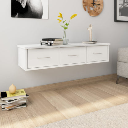Scaffale Cassetti Parete 88X26X18,5Cm Multistrato Bianco Lucido