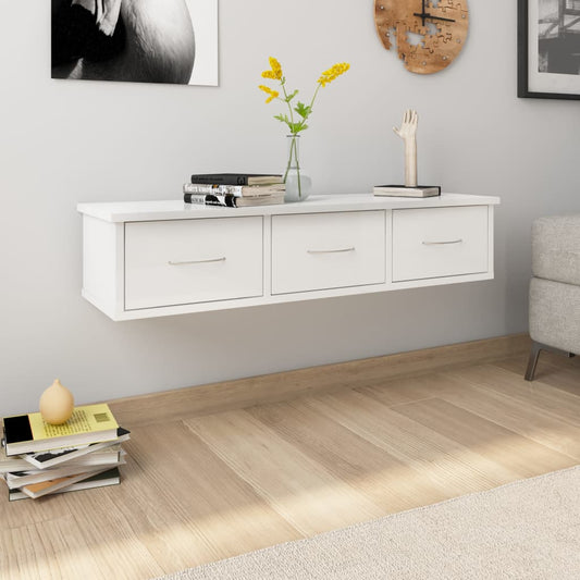 Scaffale Cassetti Parete 88X26X18,5Cm Multistrato Bianco Lucido