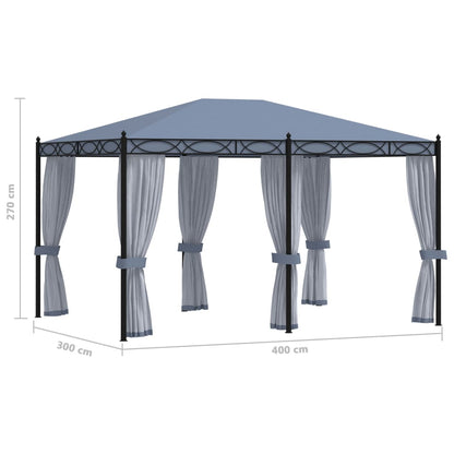 Gazebo Con Schermi A Rete 3X4 Cm Antracite In Acciaio