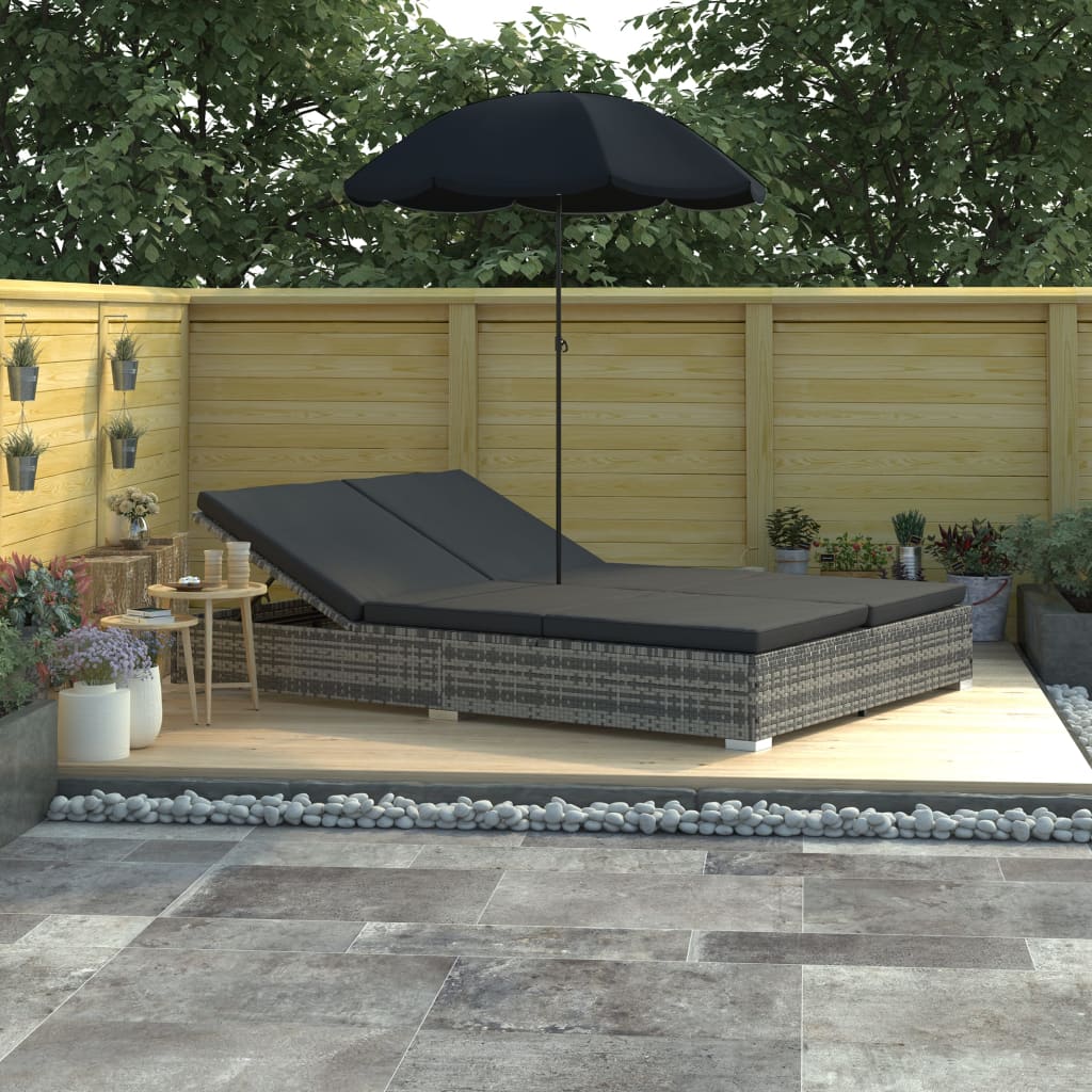 Lettino Prendisole Con Ombrellone In Polyrattan