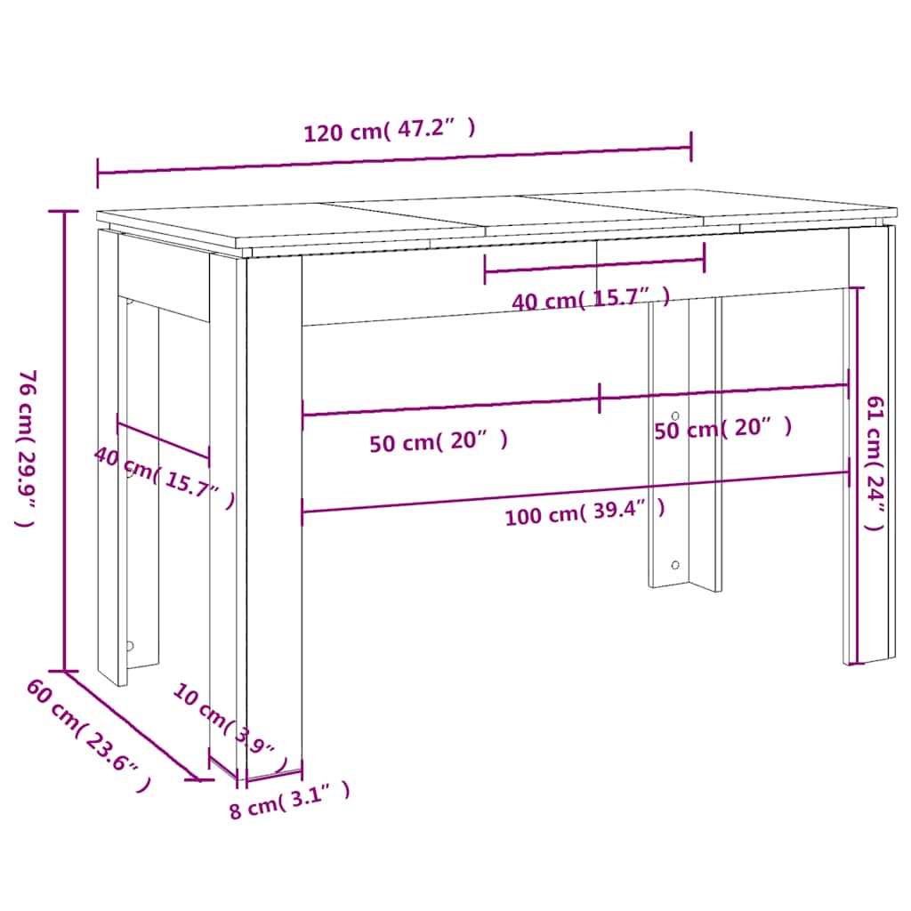 Tavolo Da Pranzo 120X60X76Cm In Legno Multistrato