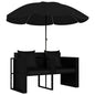 Lettino Da Giardino Con Ombrellone Nero In Polyrattan