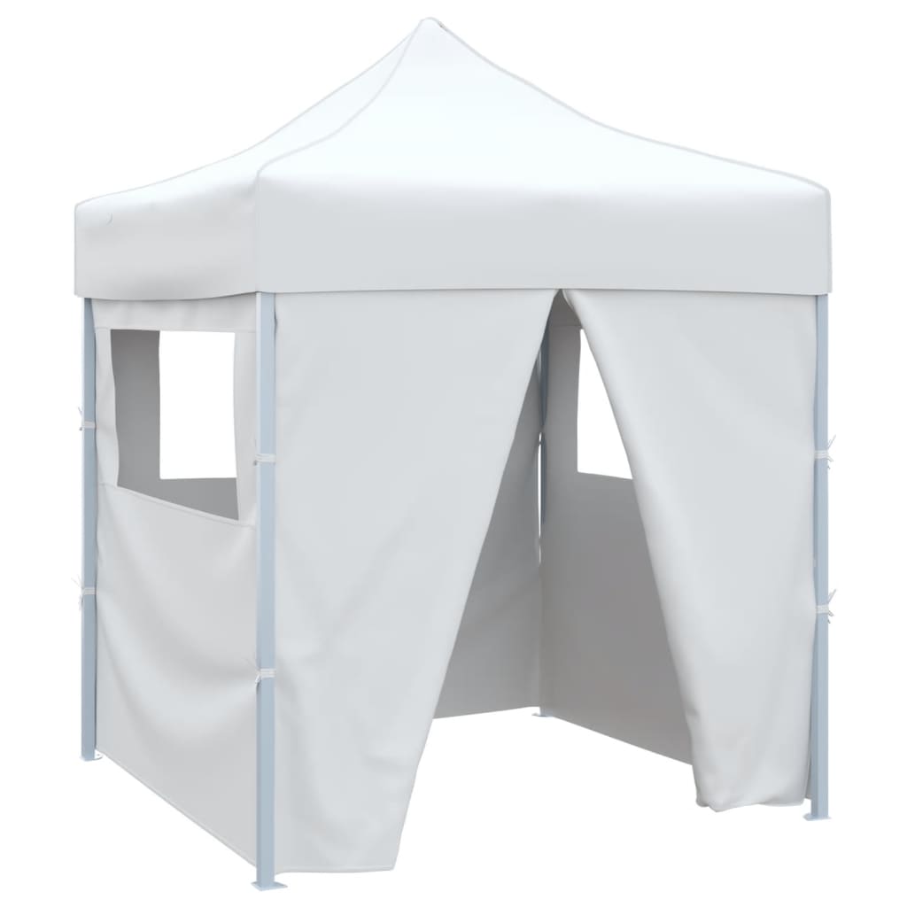 Gazebo Pieghevole Professionale 4 Pareti 2X2M Acciaio Bianco Bianco