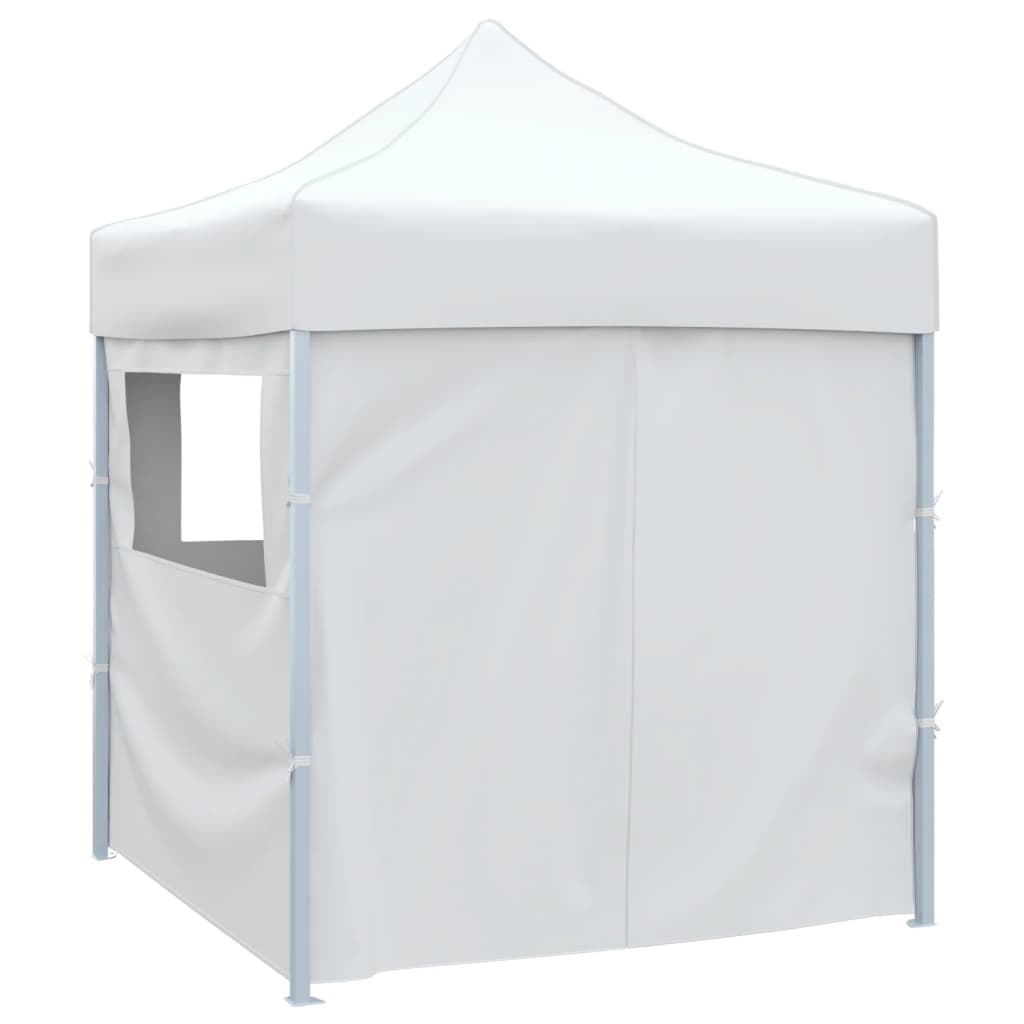 Gazebo Pieghevole Professionale 4 Pareti 2X2M Acciaio Bianco Bianco