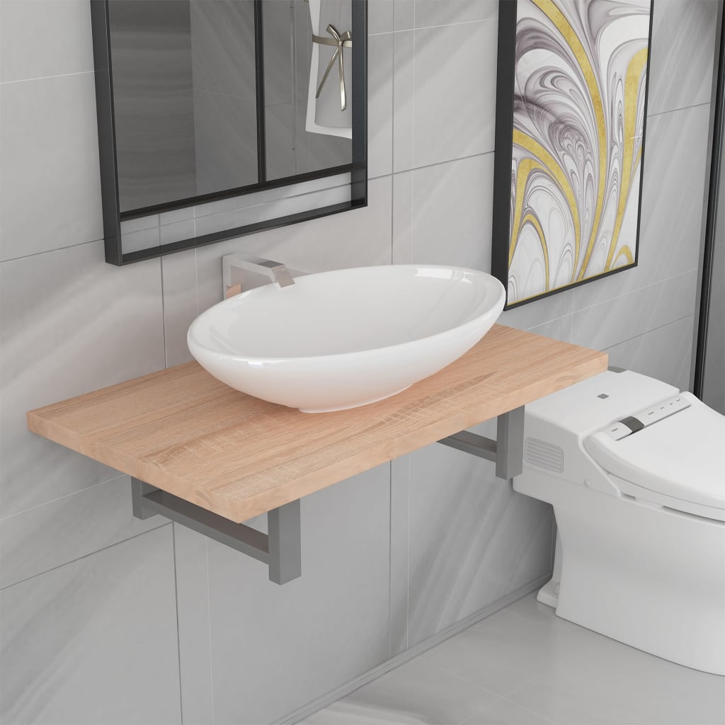 Set Mobili Da Bagno 2 Pz Ceramica Rovere Marrone