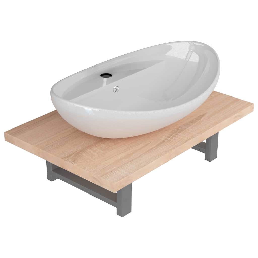 Set Mobili Da Bagno 2 Pz Ceramica Rovere Marrone