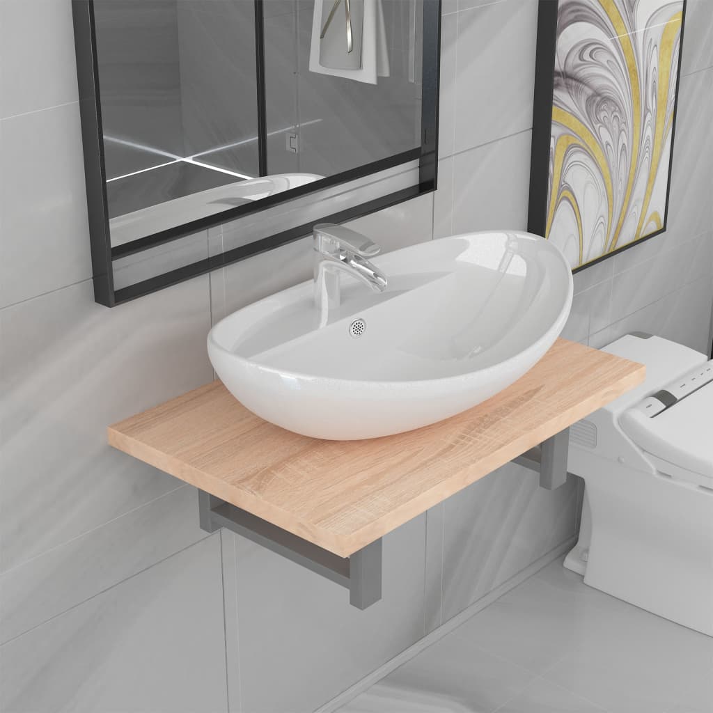 Set Mobili Da Bagno 2 Pz Ceramica Rovere Marrone