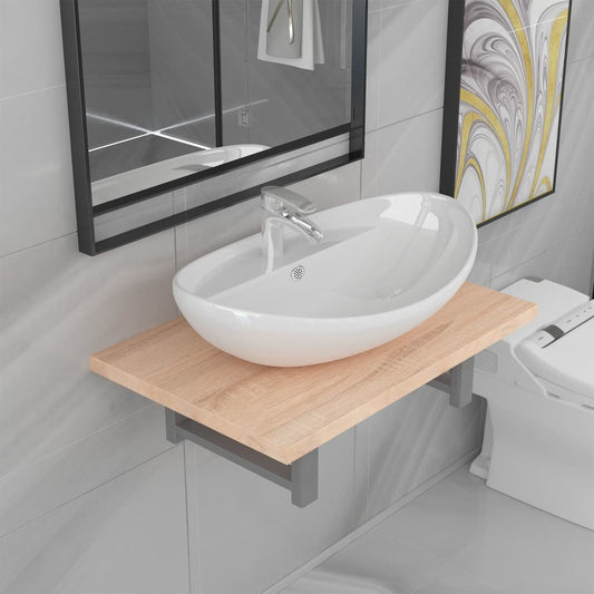 Set Mobili Da Bagno 2 Pz Ceramica Rovere Marrone