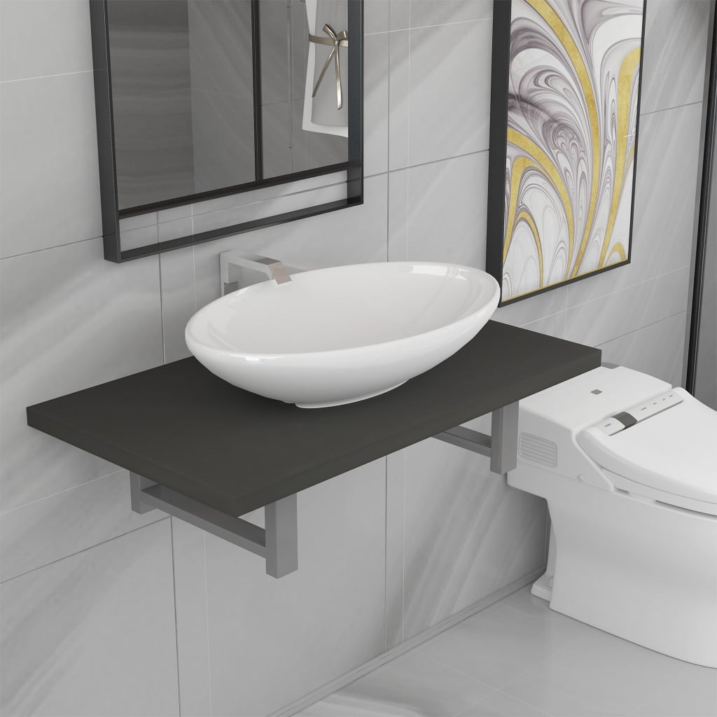 Set Mobili Da Bagno 2 Pz Ceramica Grigio