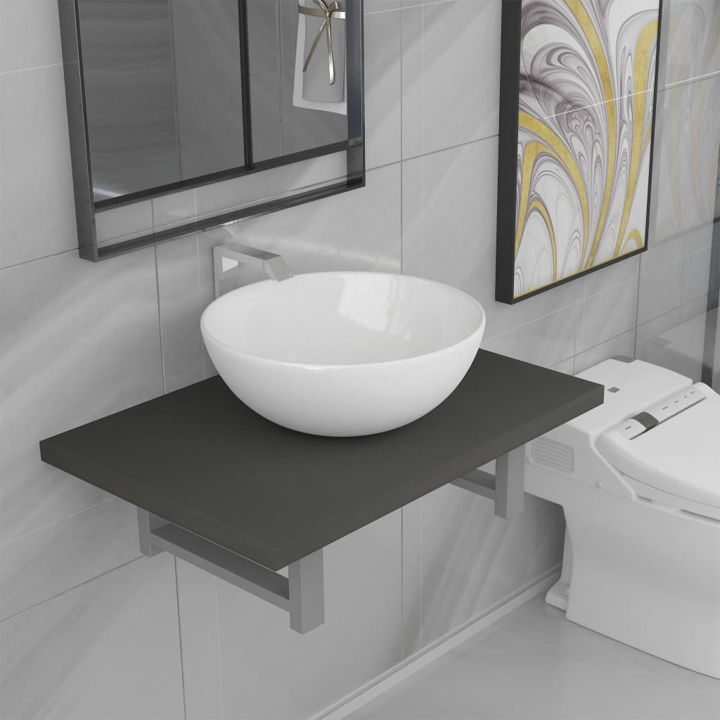 Set Mobili Da Bagno 2 Pz Ceramica Grigio