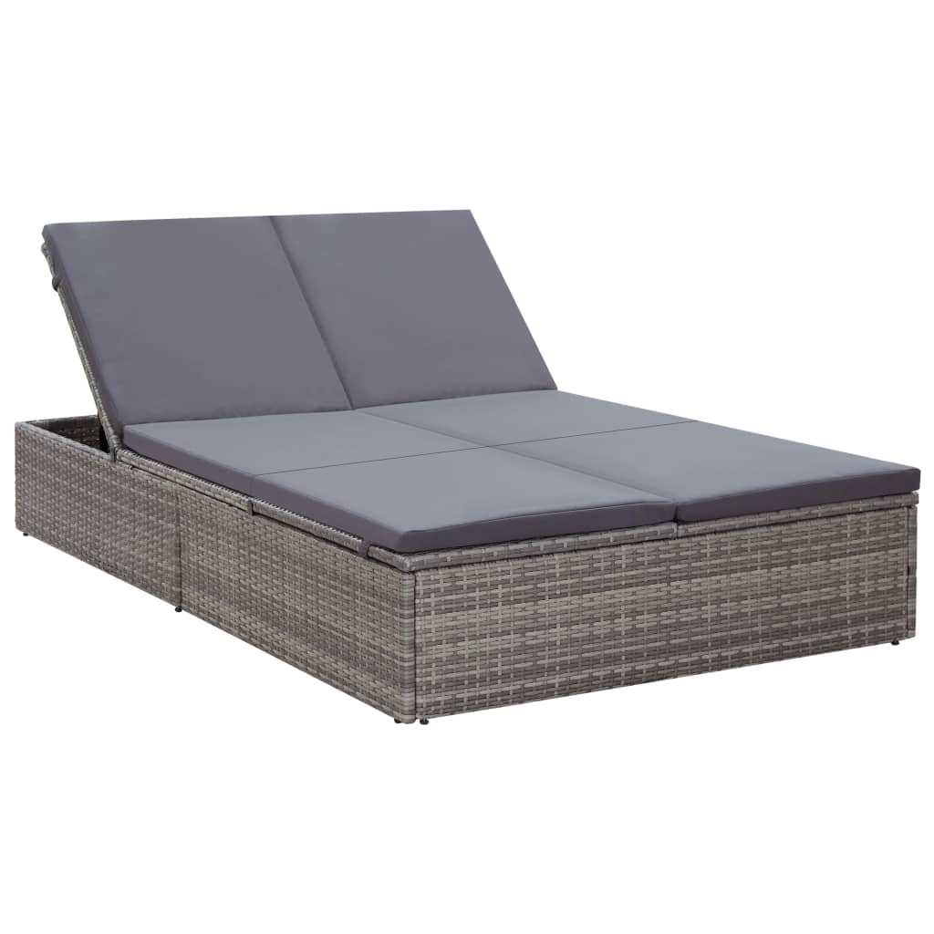 Lettino Prendisole Con Cuscino In Polyrattan Nero