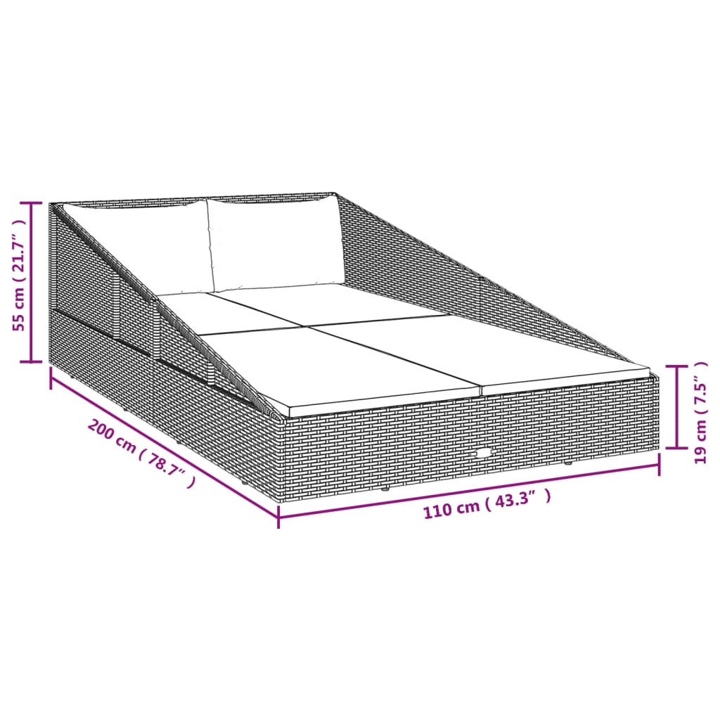 Lettino Da Giardino Grigio 110X200 Cm In Polyrattan