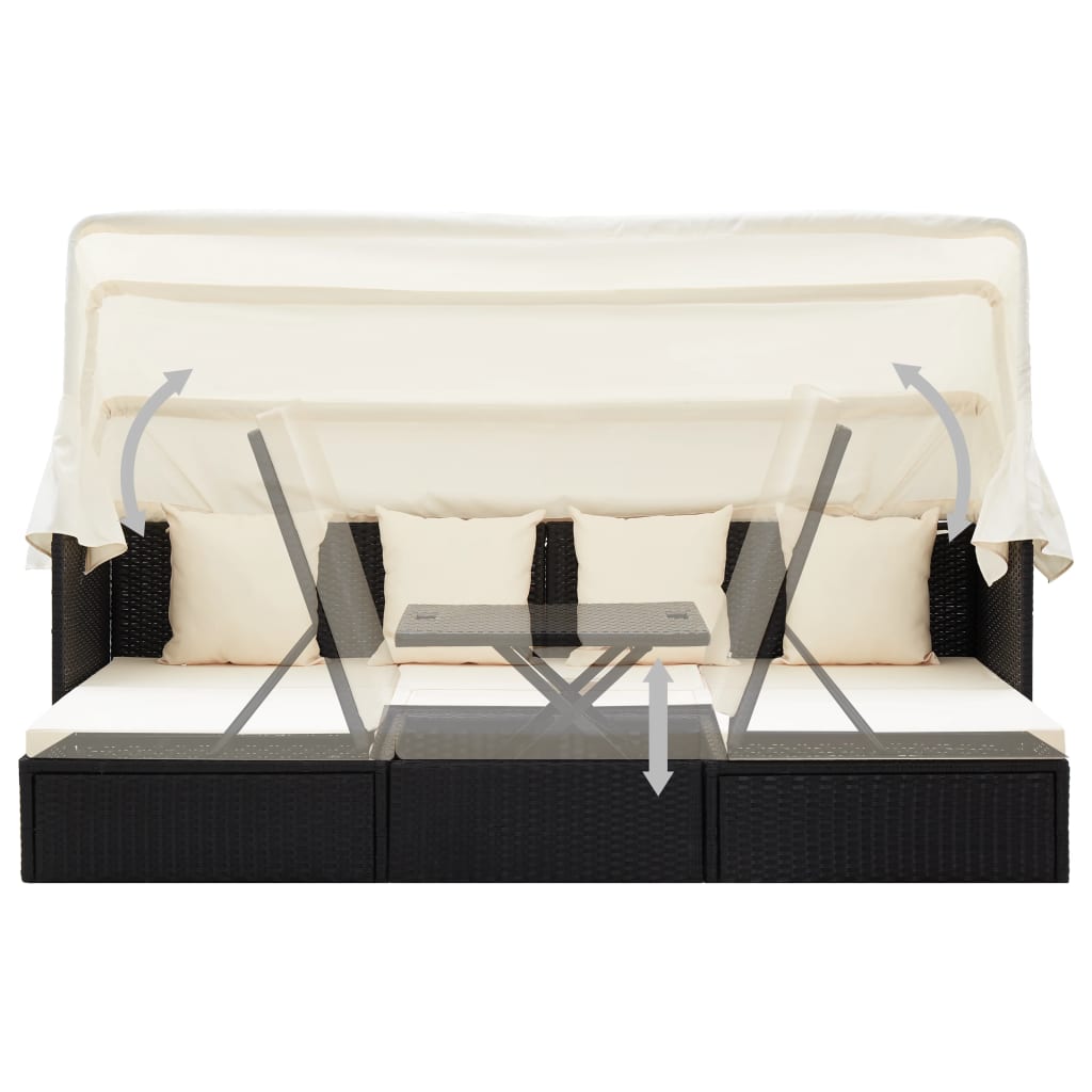 Lettino Da Giardino Con Tettuccio In Polyrattan