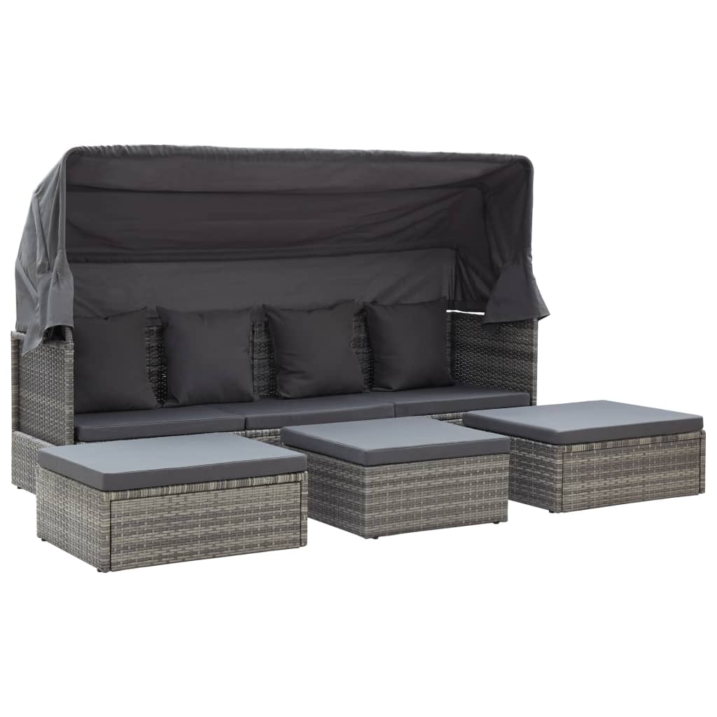 Lettino Da Giardino Con Tettuccio In Polyrattan