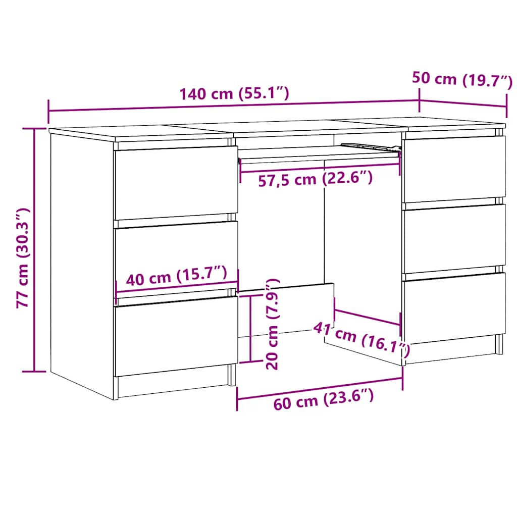 Scrivania 140X50X77 Cm In Legno Multistrato