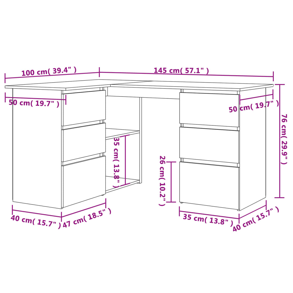 Scrivania Angolo 145X100X76 Cm Legno Multistrato