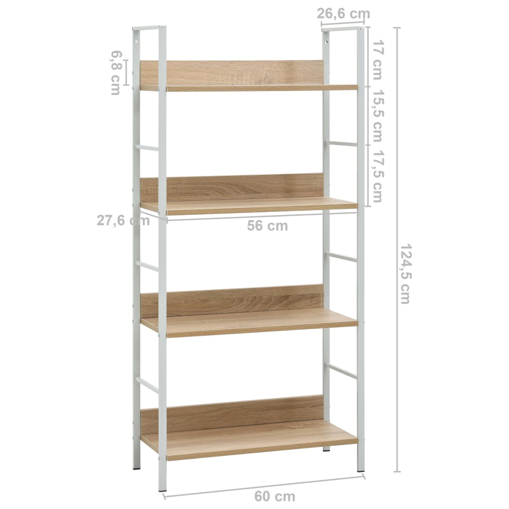 Scaffale Libri 4 Ripiani Rovere 60X27,6X124,5 Legno Multistrato