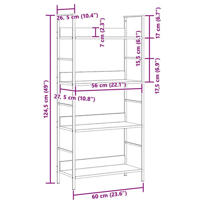 Scaffale Libri 4 Ripiani Rovere 60X27,6X124,5 Legno Multistrato