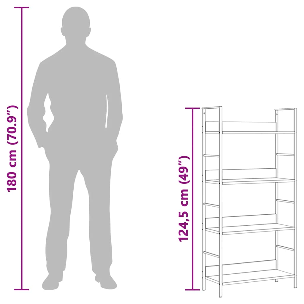 Scaffale Libri 4 Ripiani Rovere 60X27,6X124,5 Legno Multistrato