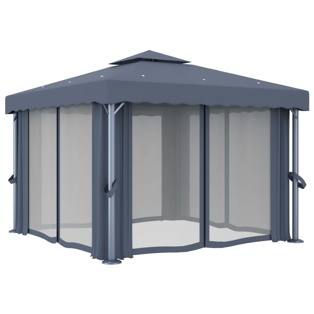 Gazebo Con Tende 3X3 Cm Alluminio