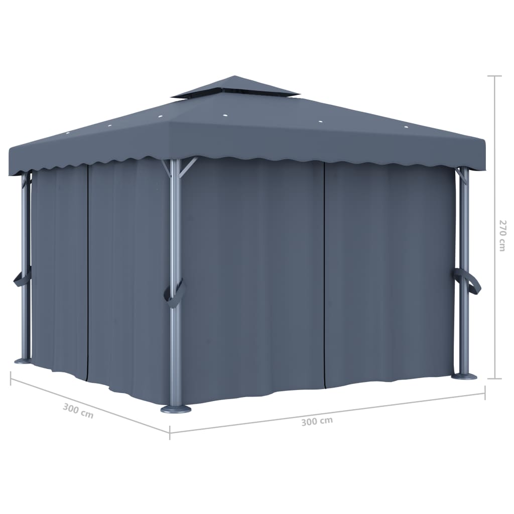 Gazebo Con Tende 3X3 Cm Alluminio