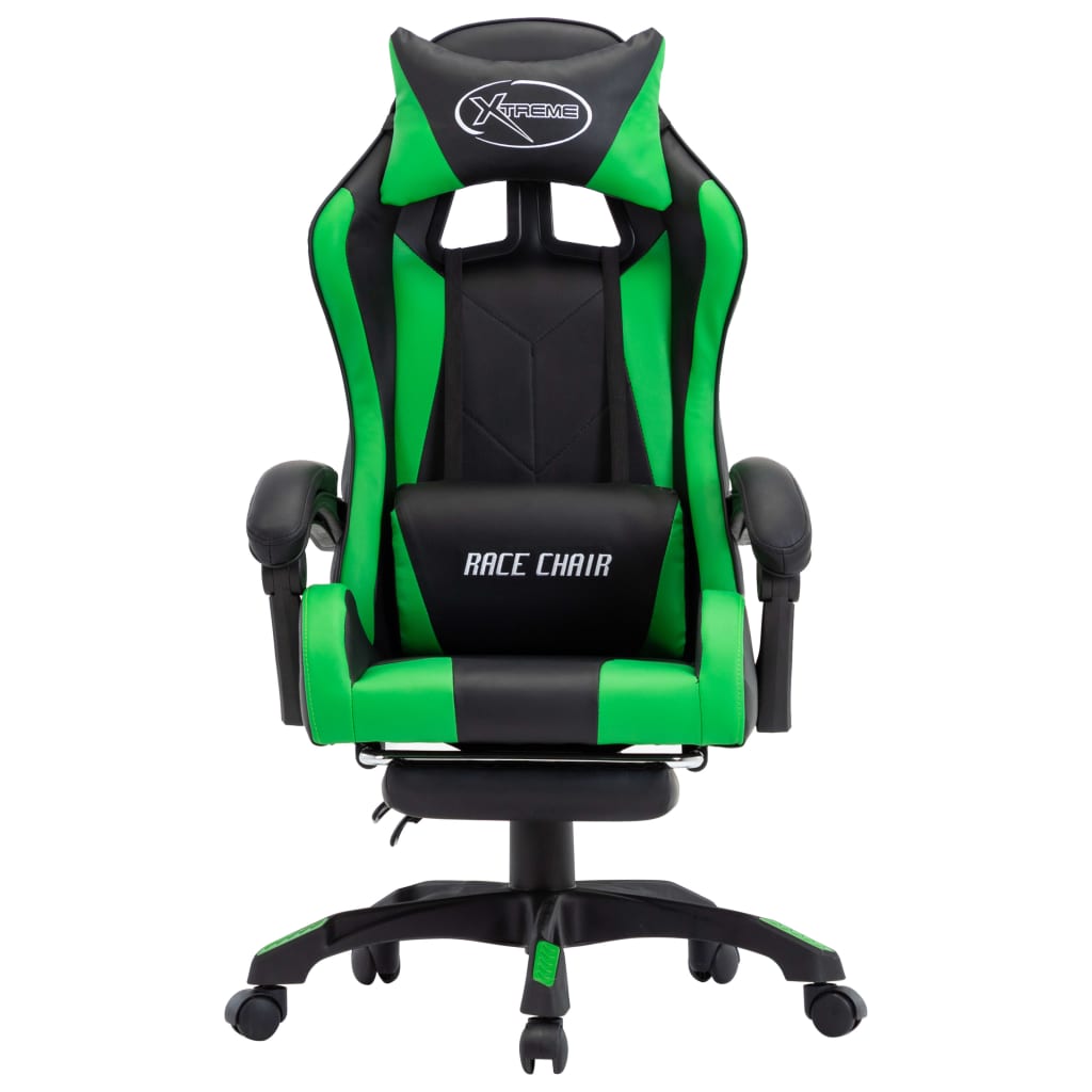 Sedia Da Gaming Con Poggiapiedi Verde E Nera In Similpelle