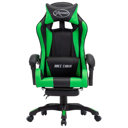 Sedia Da Gaming Con Poggiapiedi Verde E Nera In Similpelle